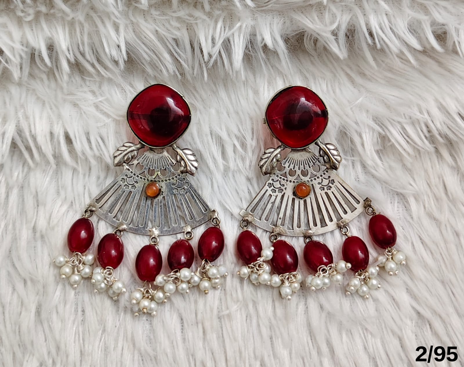Oxidised Statement Earrings with Beaded Drops – Antique Finish